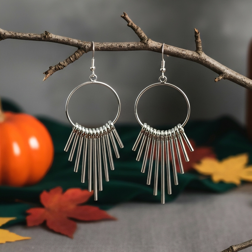 Silver Spikes Drop Dangle Silver Earrings  Boho Chic Statement Unique Jewelry
